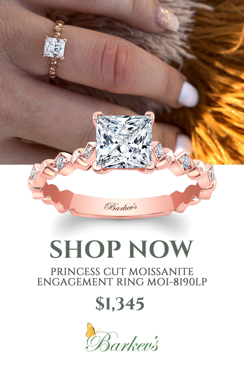 Rose Gold Princess Cut Moissanite Engagement Ring 